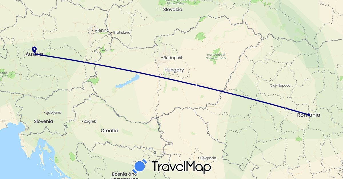 TravelMap itinerary: driving in Austria, Romania (Europe)